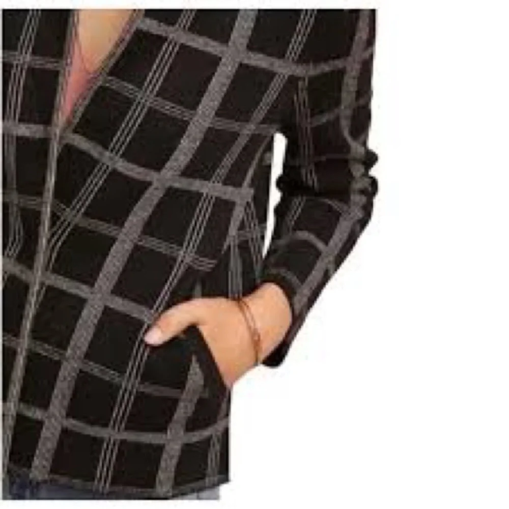 Anthropologie Moth Gray Red Plaid Collared Sweater Jacket - Picture 16 of 16